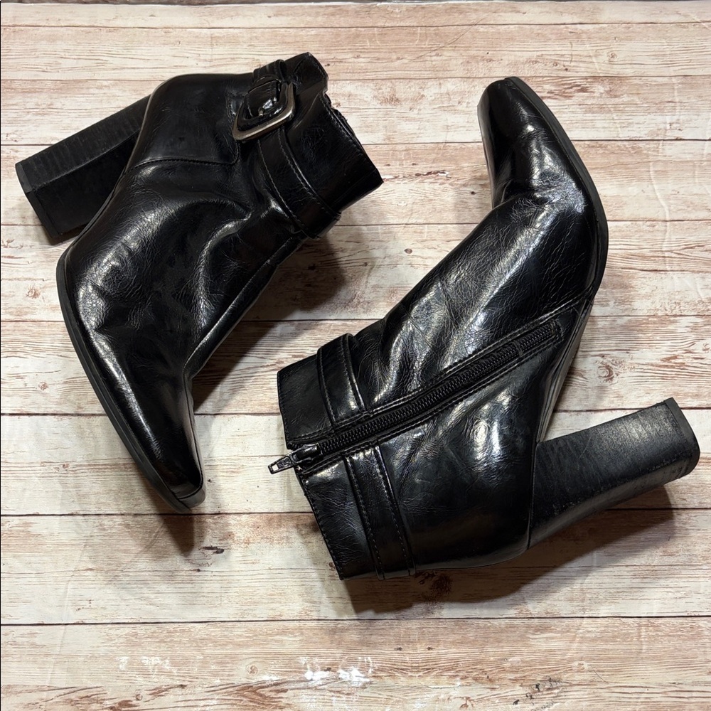 Franco Sarto Gemini Glossy Black Buckle Ankle Booties 10M